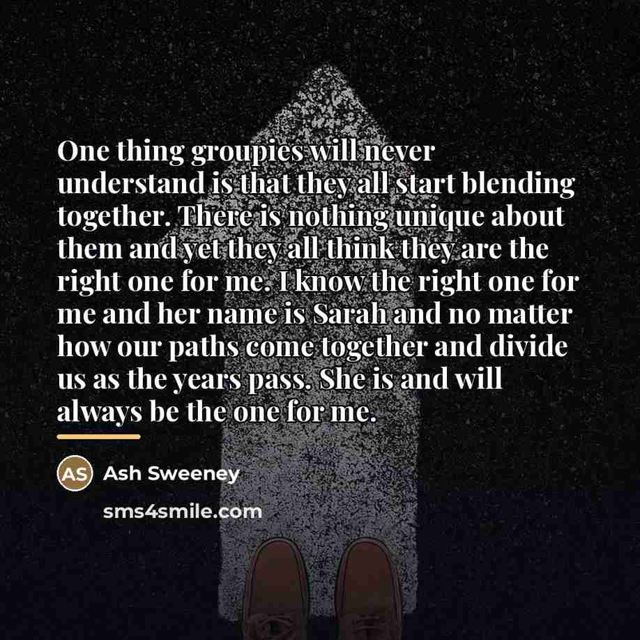 “One thing groupies will never understand is that they all…” quote by Ash Sweeney