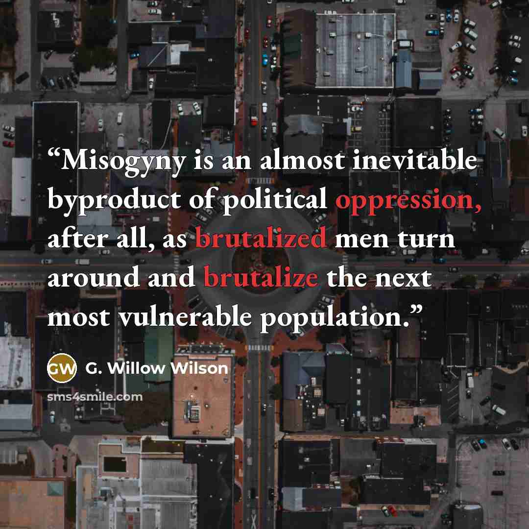 “Misogyny is an almost inevitable byproduct of political oppression, after all, as brutalized men turn around and brutalize the next most vulnerable population.” quote by G. Willow Wilson