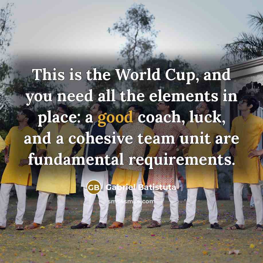 “This is the World Cup, and you need all the elements in place: a good coach, luck, and a cohesive team unit are fundamental requirements.” quote by Gabriel Batistuta