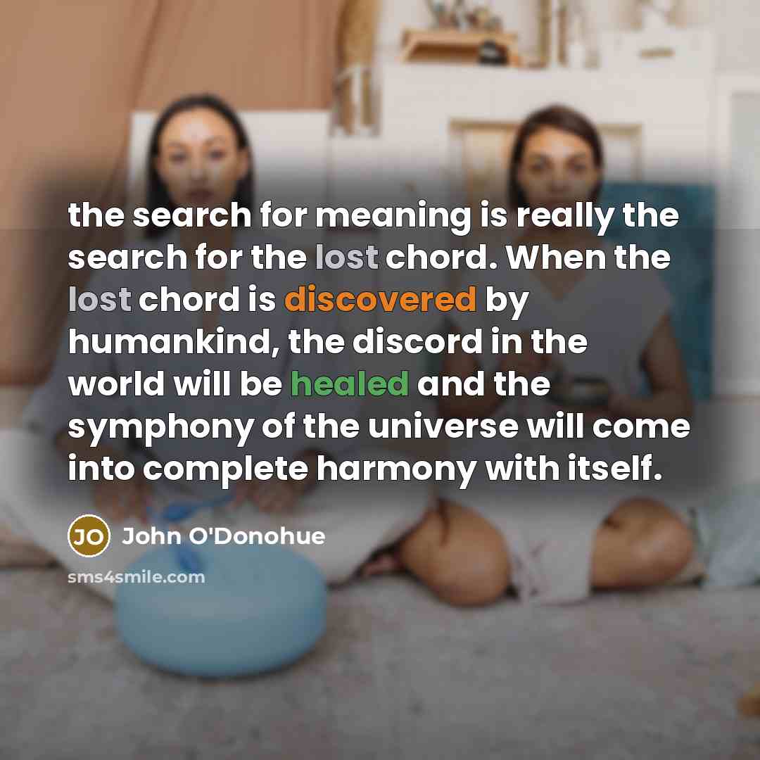 “the search for meaning is really the search for the lost chord. When the lost chord is discovered by humankind, the discord in the world will be healed and the symphony of the universe will come into complete harmony with itself.” quote by John O'Donohue