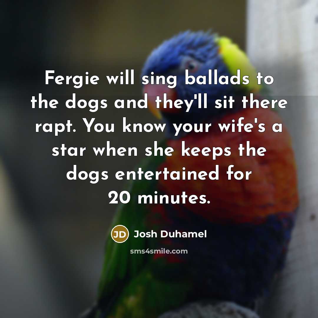 “Fergie will sing ballads to the dogs and they'll sit there rapt. You know your wife's a star when she keeps the dogs entertained for 20 minutes.” quote by Josh Duhamel