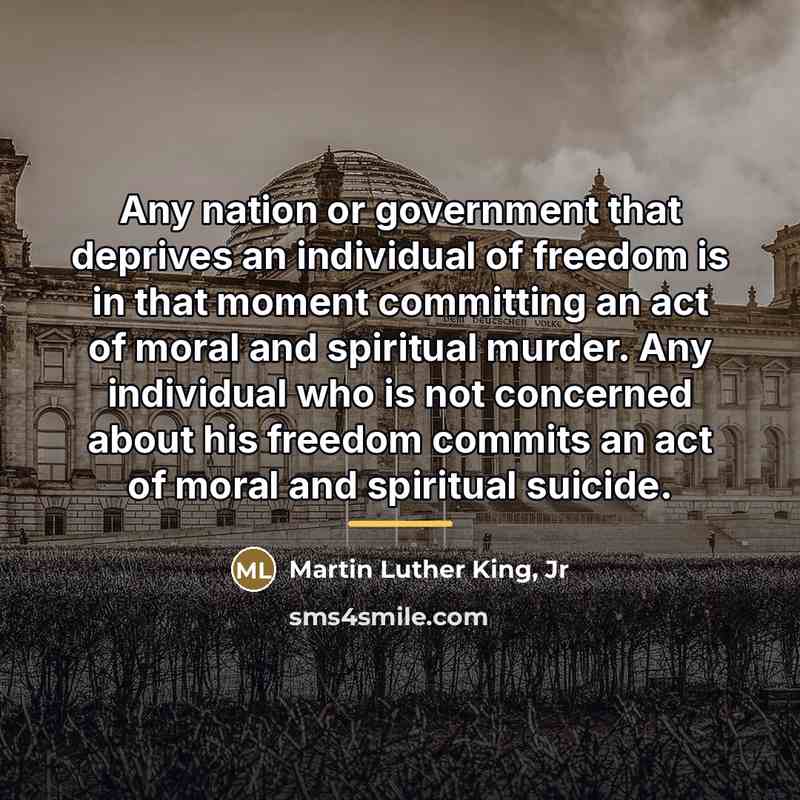 “Any nation or government that deprives an individual of freedom…” quote by Martin Luther King, Jr