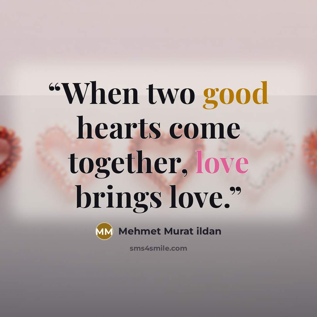 “When two good hearts come together, love brings love.” quote by Mehmet Murat ildan