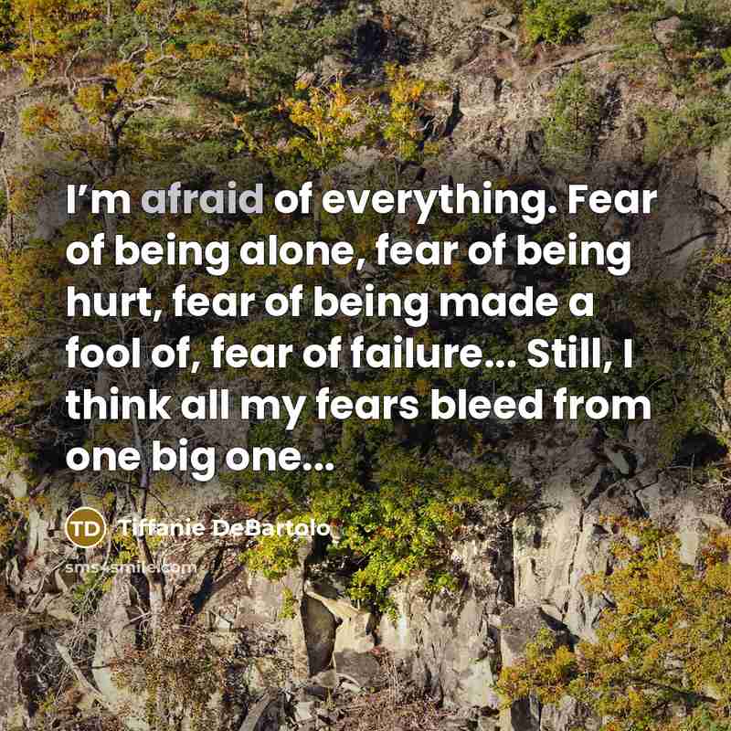 “I’m afraid of everything. Fear of being alone, fear of…” quote by Tiffanie DeBartolo