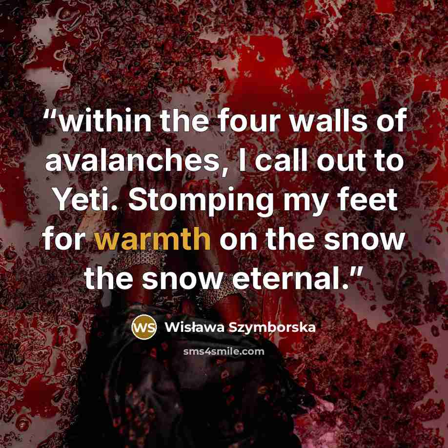 “within the four walls of avalanches, I call out to Yeti. Stomping my feet for warmth on the snow the snow eternal.” quote by Wisława Szymborska