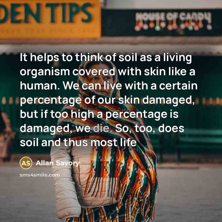 “It helps to think of soil as a living organism…” quote by Allan Savory
