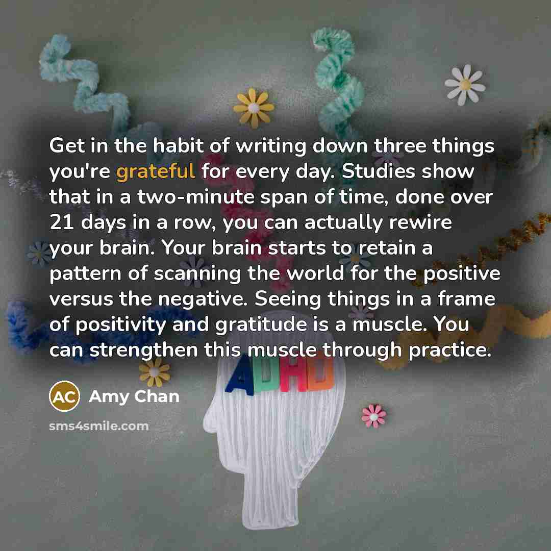 “Get in the habit of writing down three things you're…” quote by Amy Chan