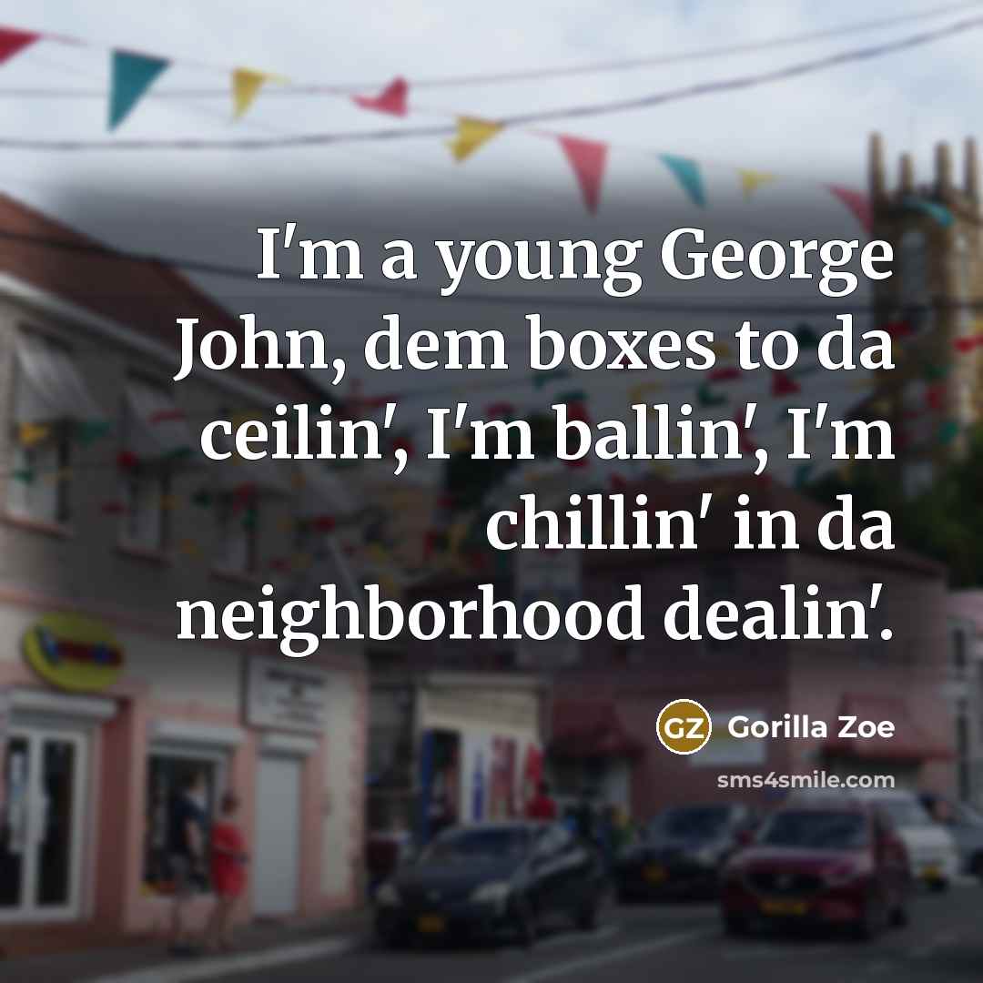 “I'm a young George John, dem boxes to da ceilin',…” quote by Gorilla Zoe