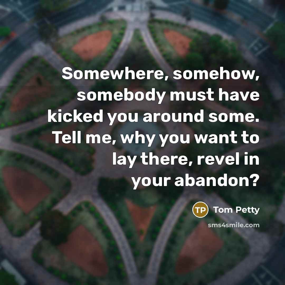 “Somewhere, somehow, somebody must have kicked you around some. Tell…” quote by Tom Petty
