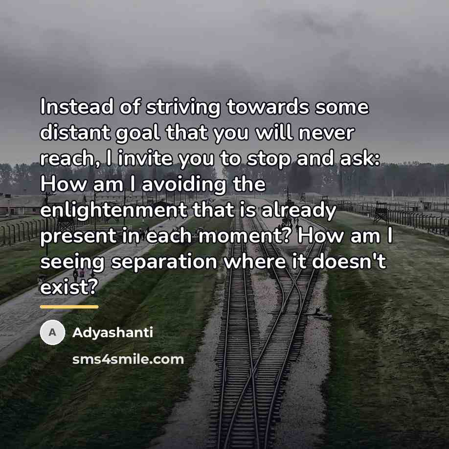 “Instead of striving towards some distant goal that you will…” quote by Adyashanti