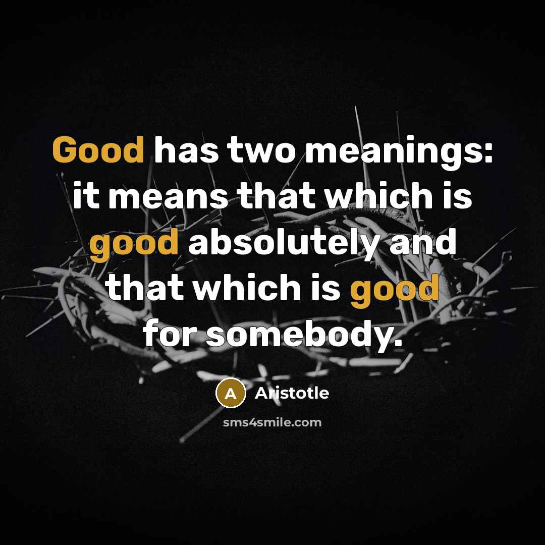 “Good has two meanings: it means that which is good…” quote by Aristotle