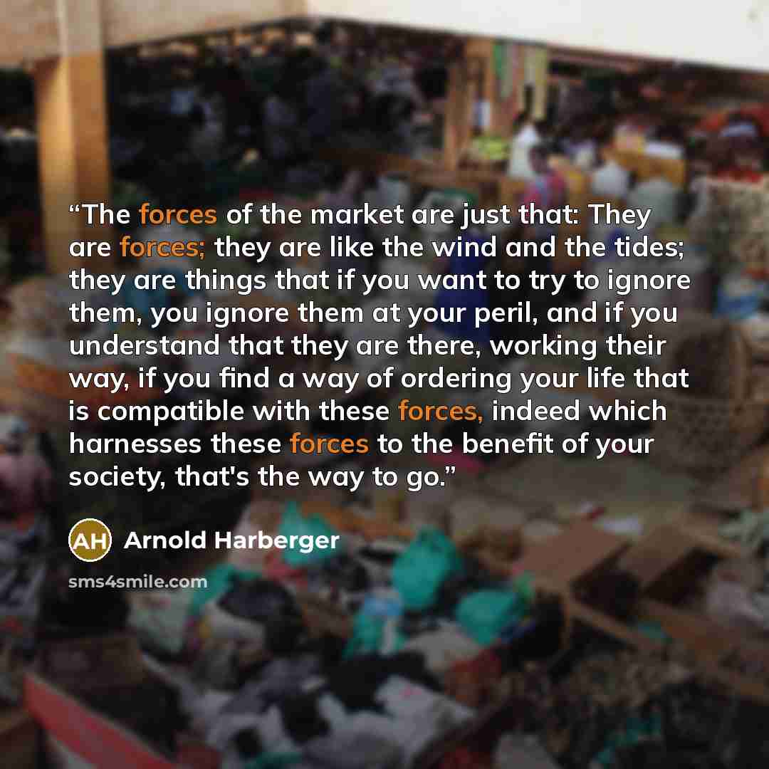“The forces of the market are just that: They are forces; they are like the wind and the tides; they are things that if you want to try to ignore them, you ignore them at your peril, and if you understand that they are there, working their way, if you find a way of ordering your life that is…” quote by Arnold Harberger