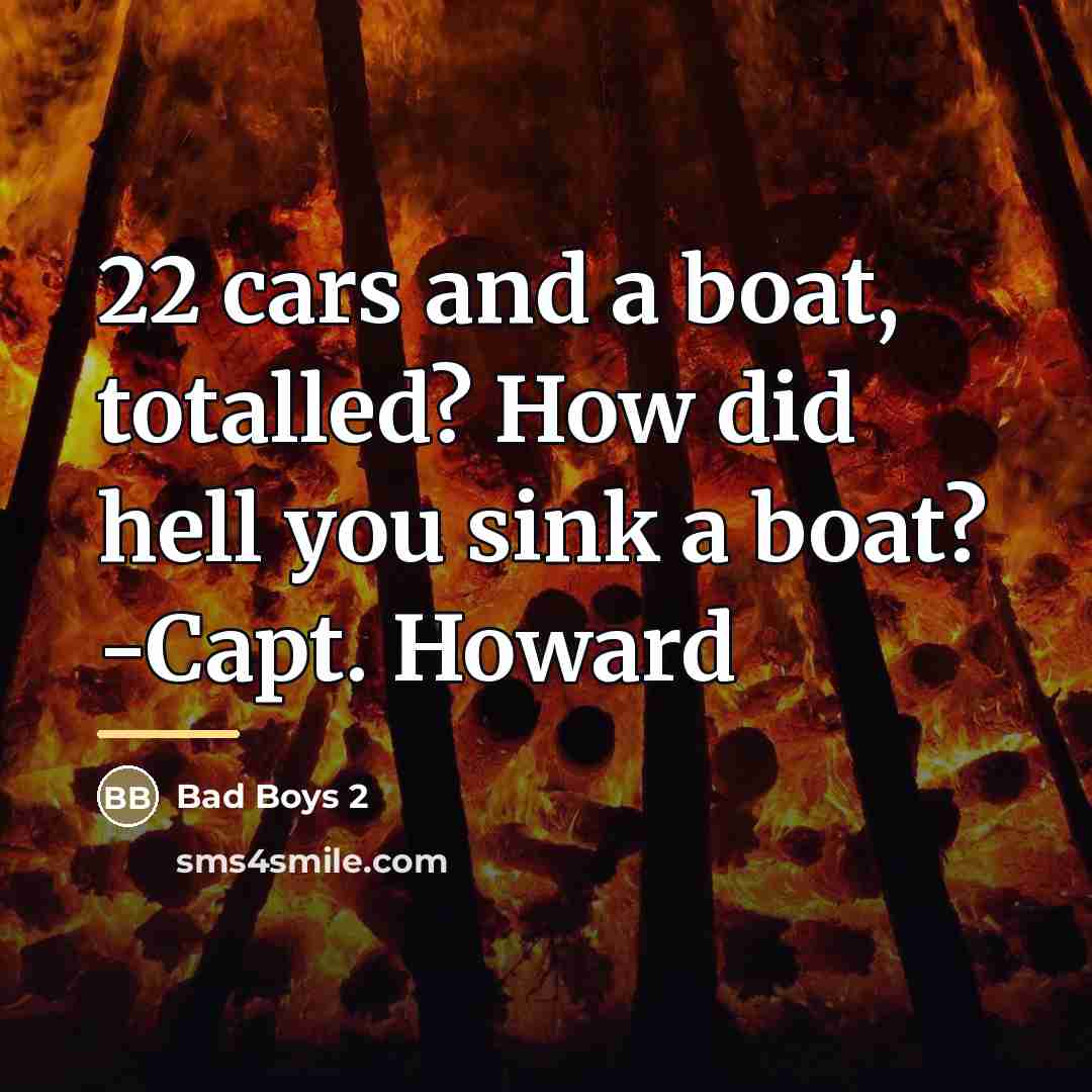 “22 cars and a boat, totalled? How did hell you…” quote by Bad Boys 2