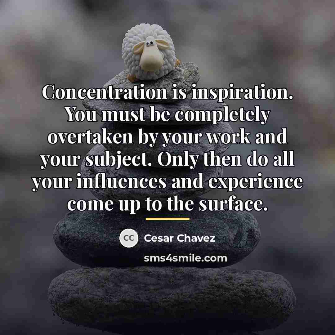 “Concentration is inspiration. You must be completely overtaken by your…” quote by Cesar Chavez