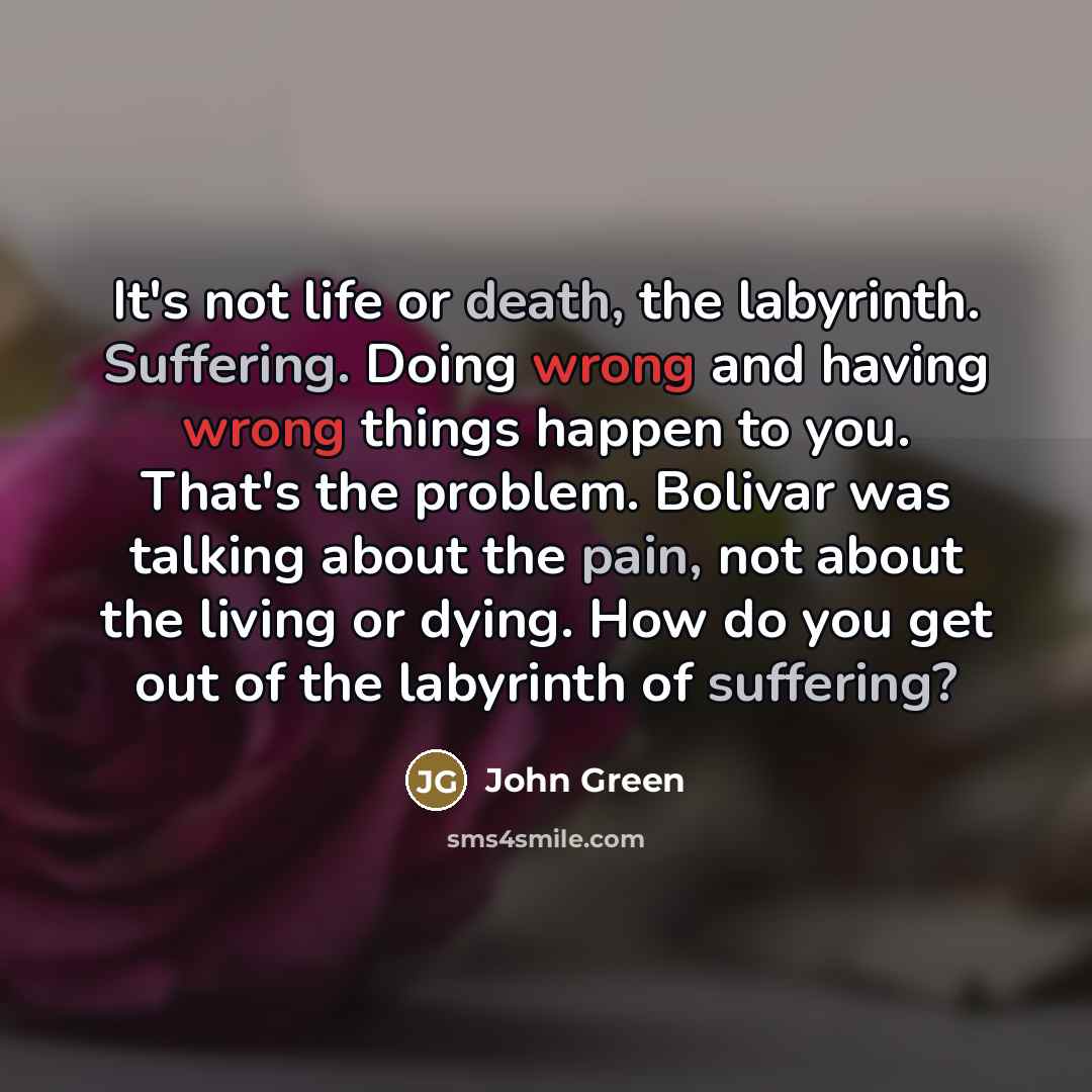 “It's not life or death, the labyrinth. Suffering. Doing wrong…” quote by John Green