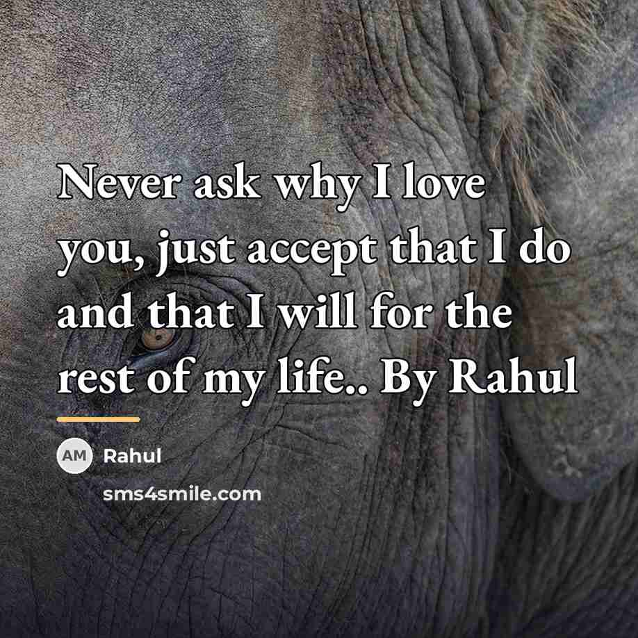 “Never ask why I love you, just accept that I…” quote by Rahul