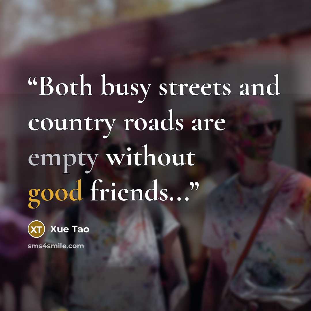 “Both busy streets and country roads are empty without good friends...” quote by Xue Tao