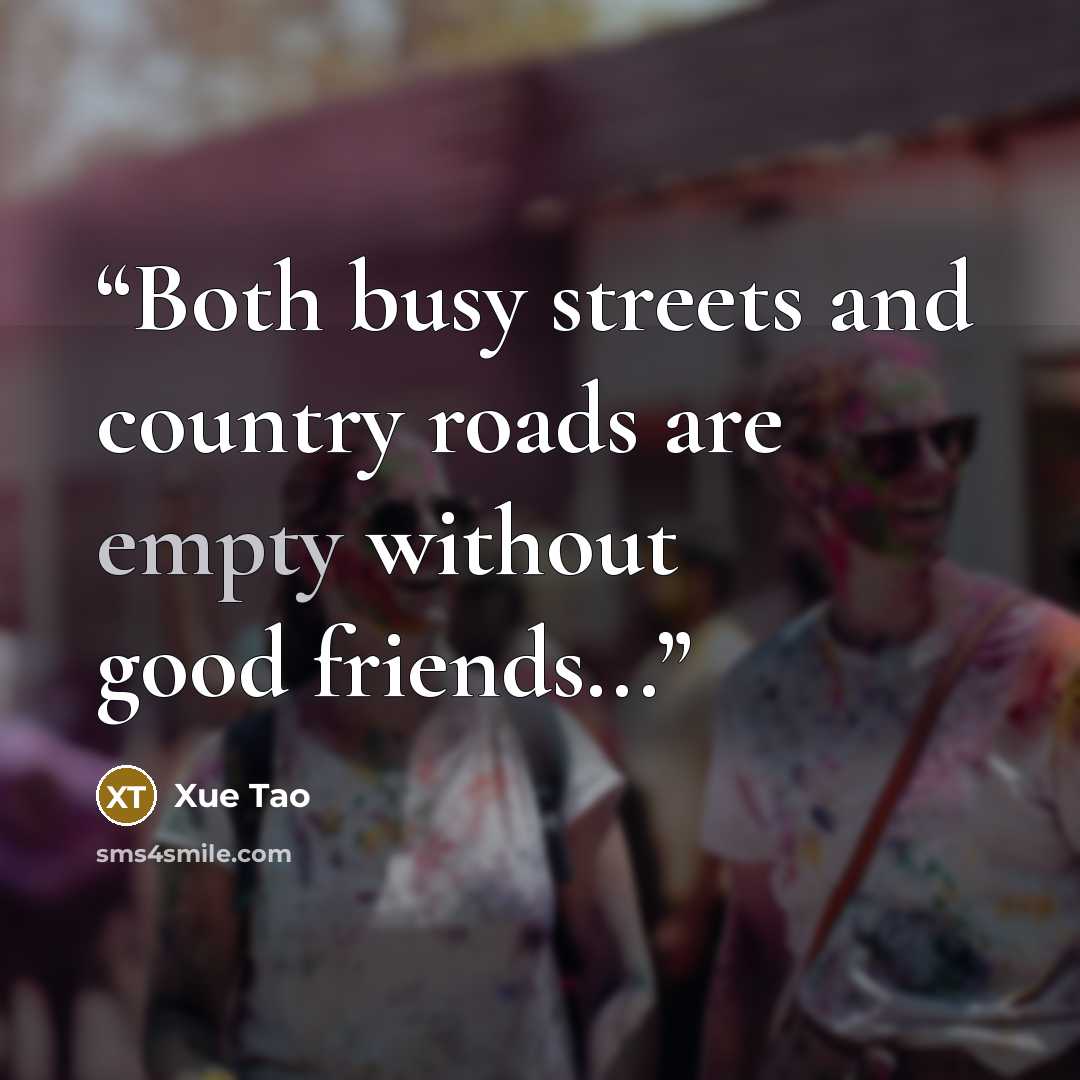 “Both busy streets and country roads are empty without good friends...” quote by Xue Tao