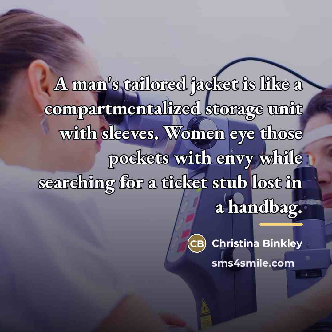“A man's tailored jacket is like a compartmentalized storage unit…” quote by Christina Binkley