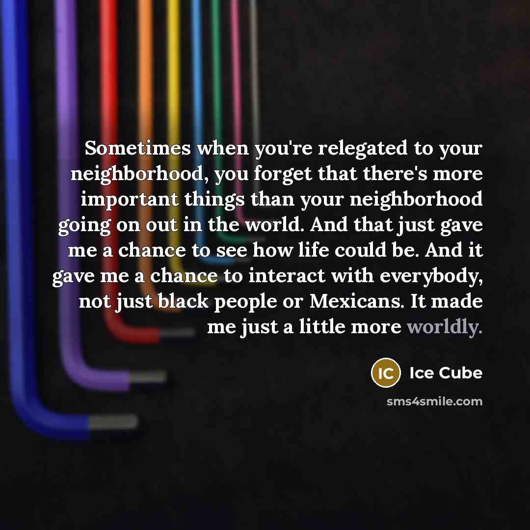 “Sometimes when you're relegated to your neighborhood, you forget that…” quote by Ice Cube