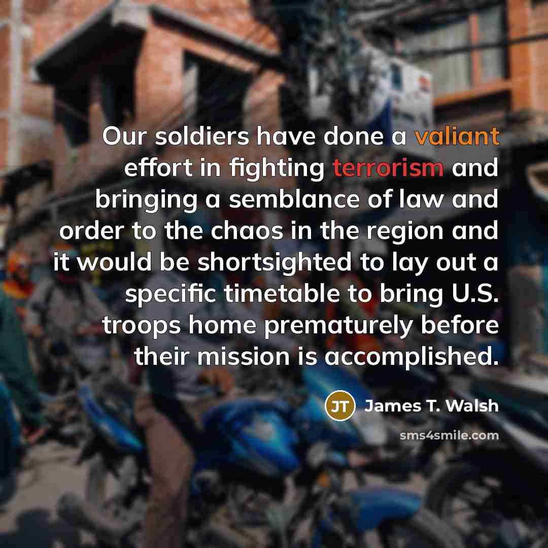 “Our soldiers have done a valiant effort in fighting terrorism…” quote by James T. Walsh