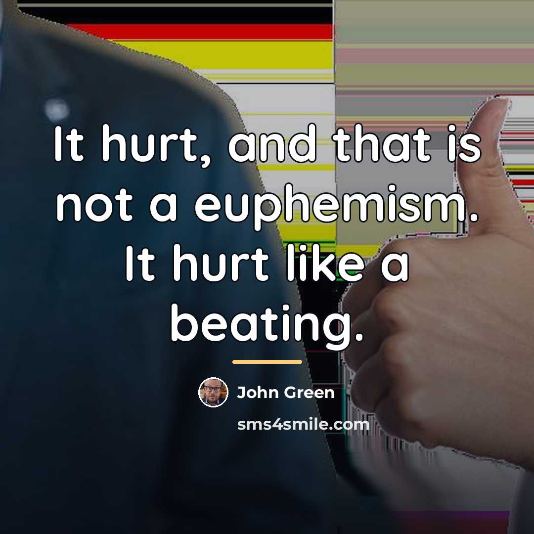 “It hurt, and that is not a euphemism. It hurt…” quote by John Green