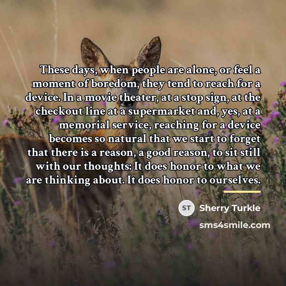 “These days, when people are alone, or feel a moment…” quote by Sherry Turkle