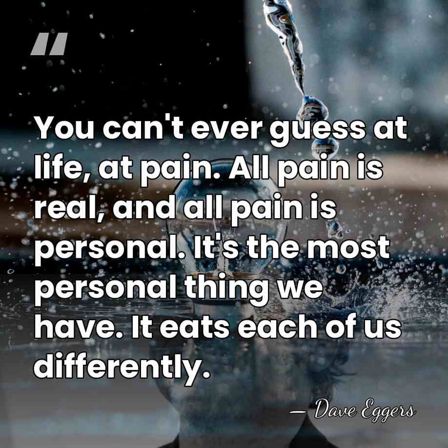 You can't ever guess at life, at pain. All pain is real,&hellip; - Dave Eggers