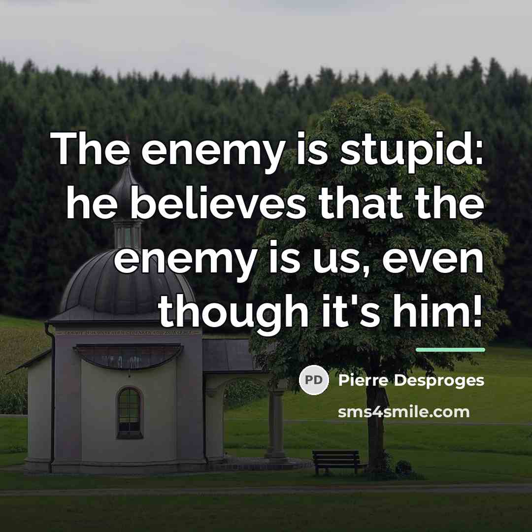 “The enemy is stupid: he believes that the enemy is…” quote by Pierre Desproges