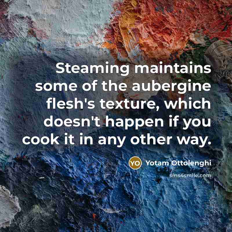 “Steaming maintains some of the aubergine flesh's texture, which doesn't…” quote by Yotam Ottolenghi