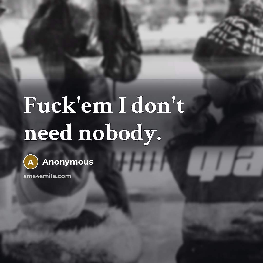 “Fuck'em I don't need nobody.…” quote by Anonymous