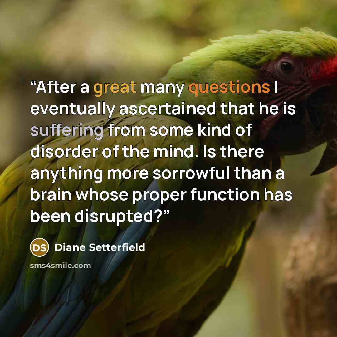 “After a great many questions I eventually ascertained that he is suffering from some kind of disorder of the mind. Is there anything more sorrowful than a brain whose proper function has been disrupted?” quote by Diane Setterfield