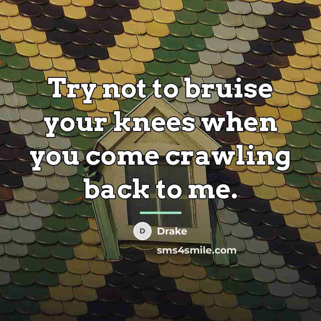 “Try not to bruise your knees when you come crawling…” quote by Drake