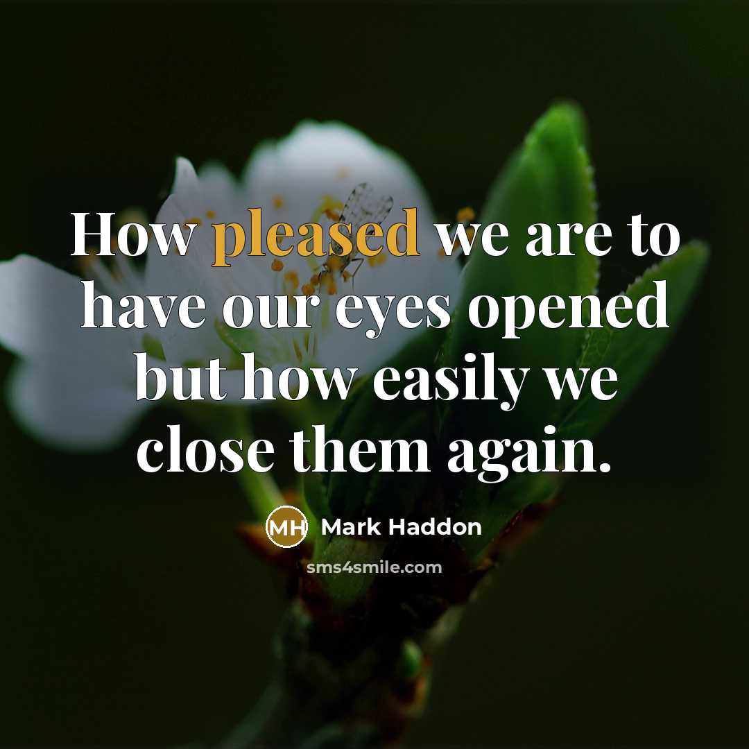 “How pleased we are to have our eyes opened but…” quote by Mark Haddon