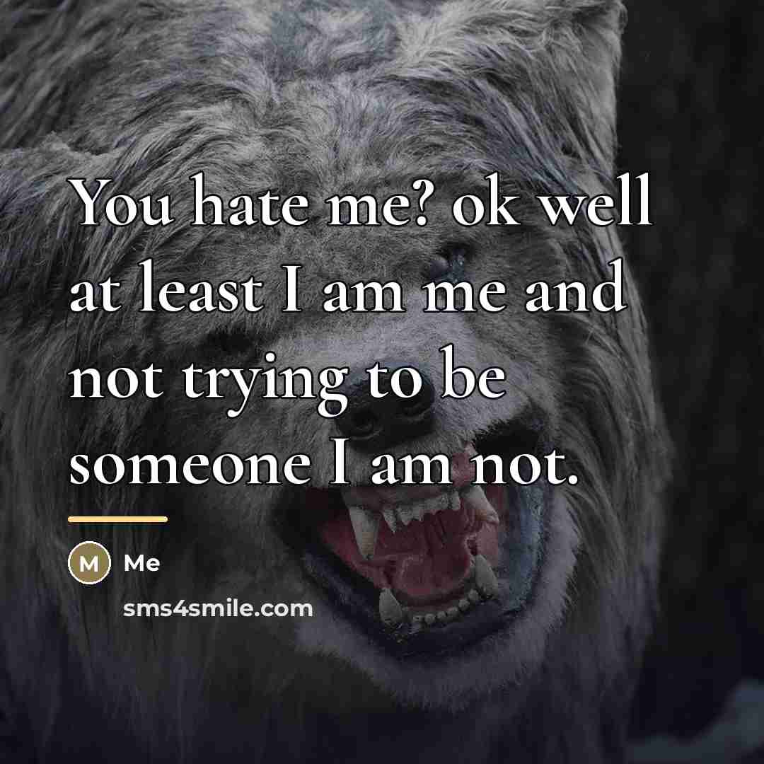 “You hate me? ok well at least I am me…” quote by Me