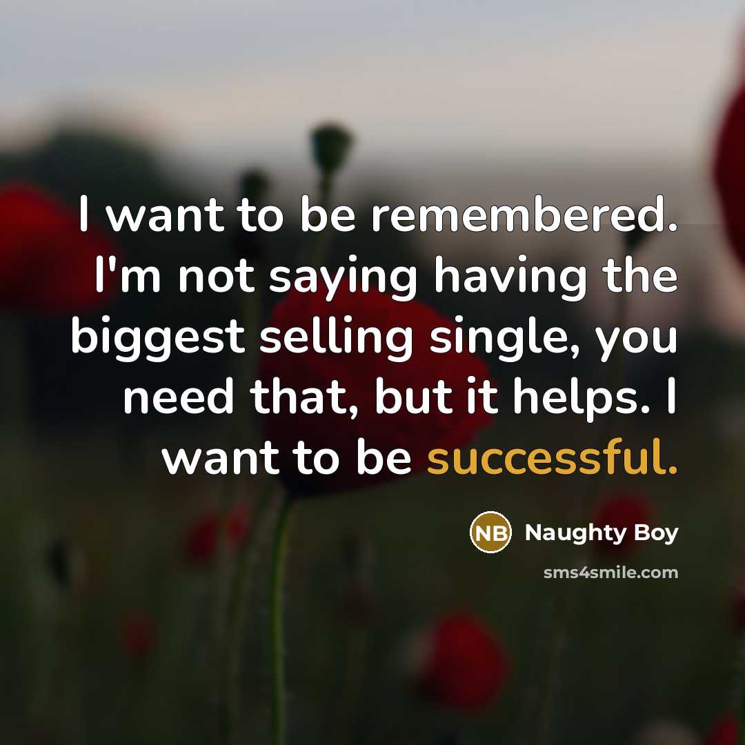 “I want to be remembered. I'm not saying having the…” quote by Naughty Boy