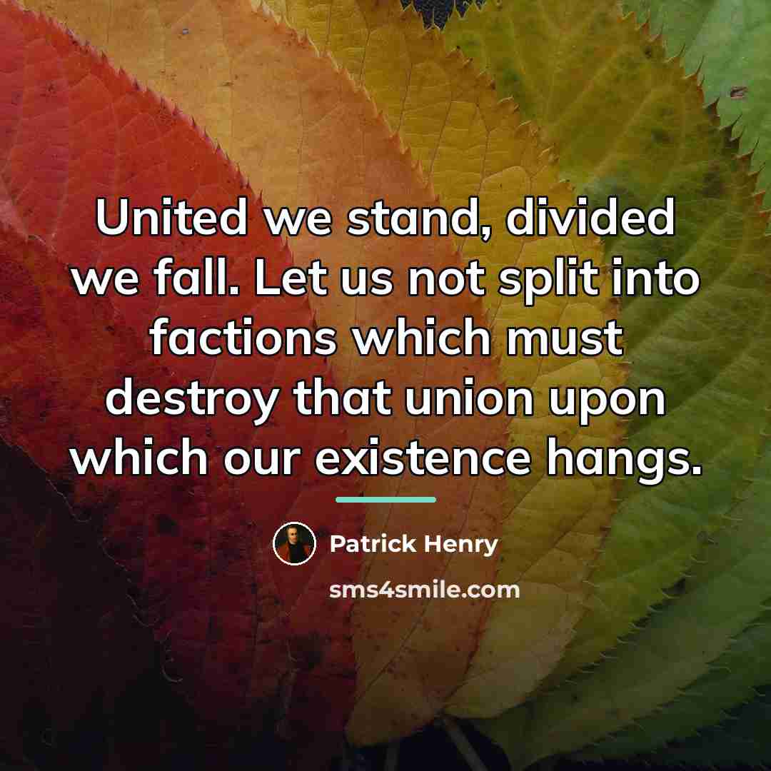 “United we stand, divided we fall. Let us not split…” quote by Patrick Henry