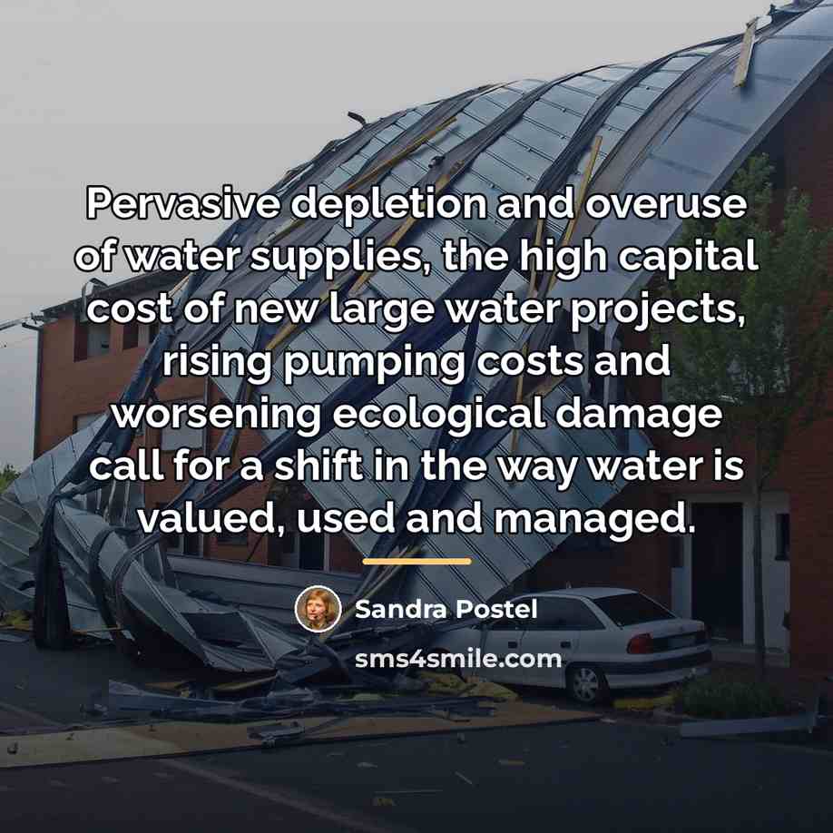 “Pervasive depletion and overuse of water supplies, the high capital…” quote by Sandra Postel