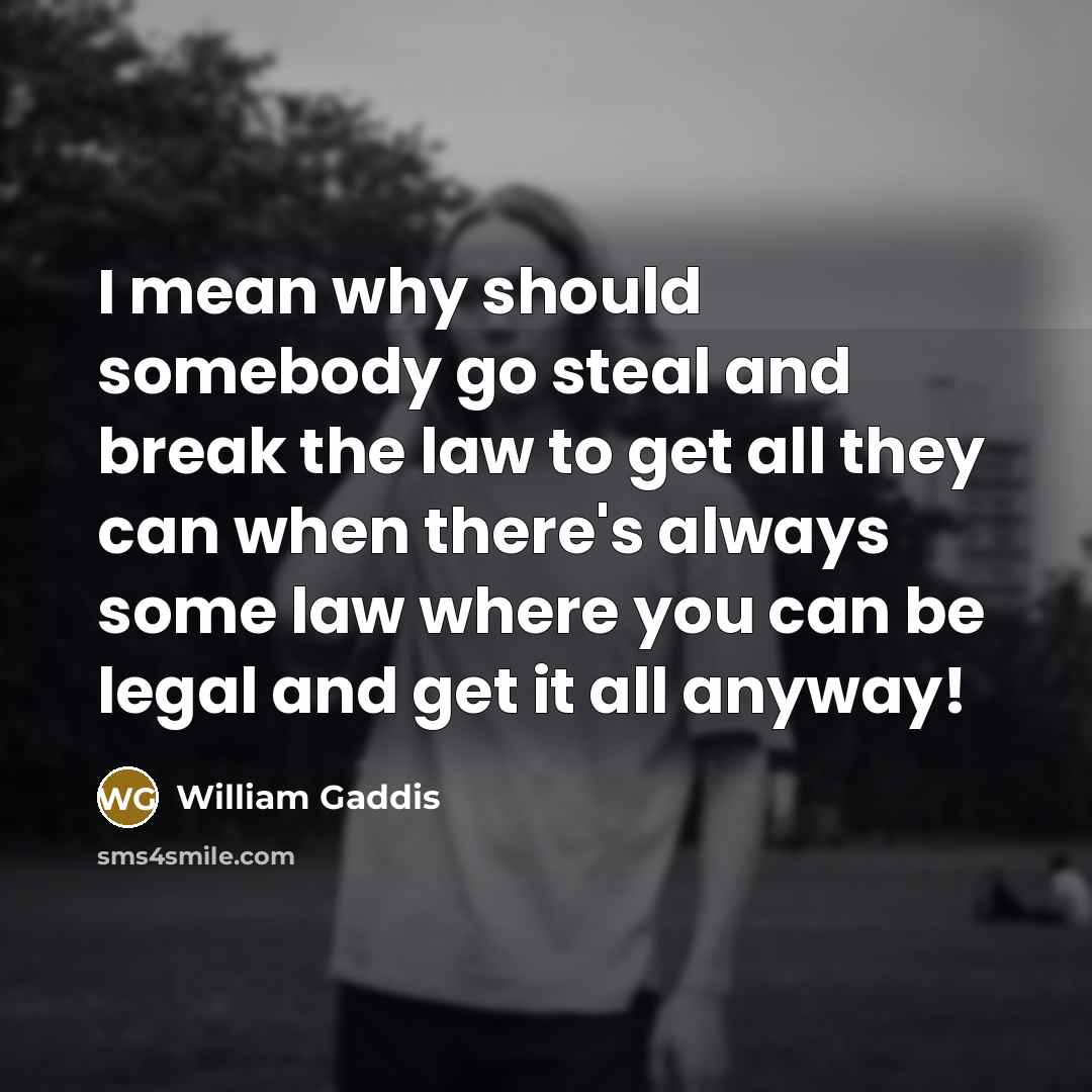 “I mean why should somebody go steal and break the…” quote by William Gaddis
