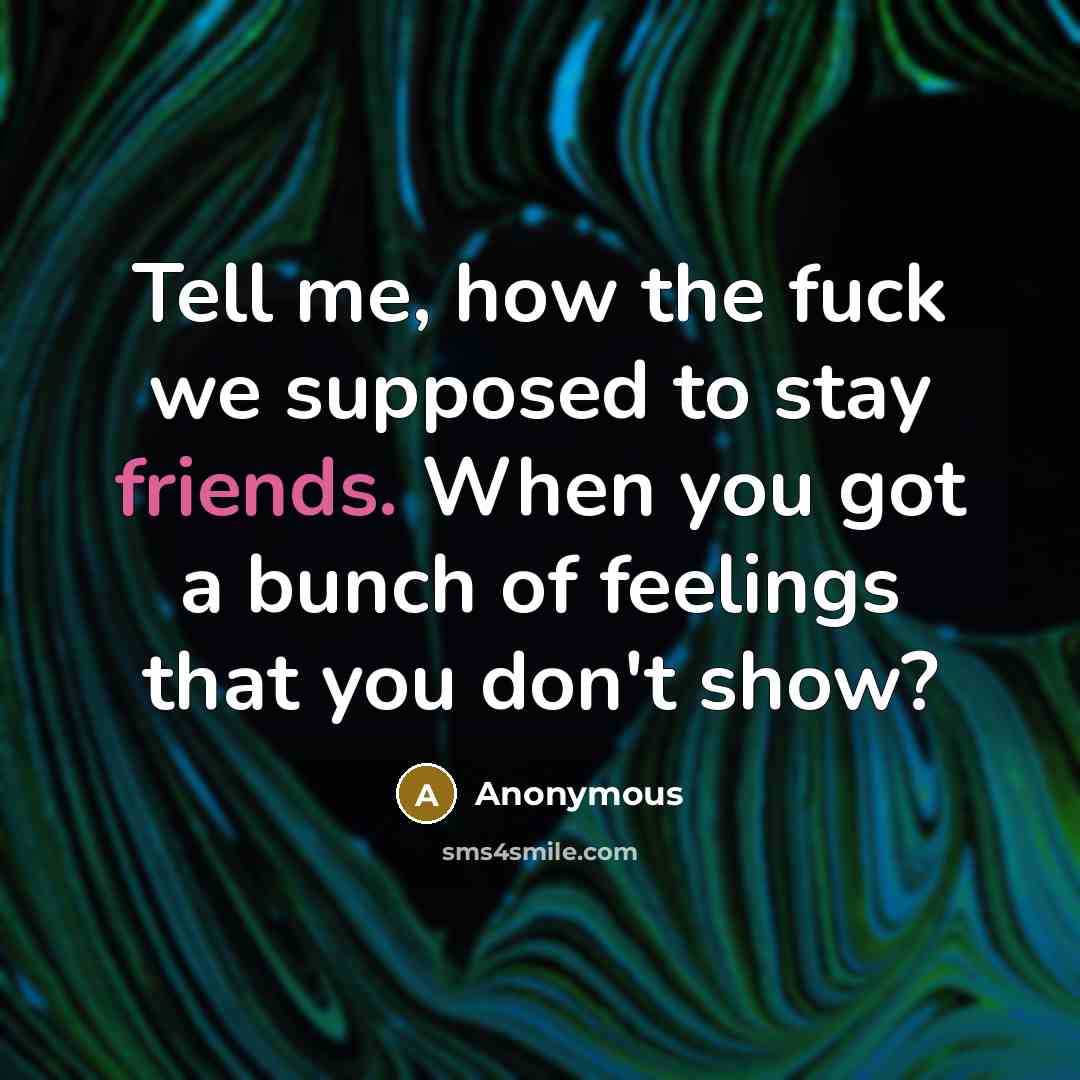 “Tell me, how the fuck we supposed to stay friends.…” quote by Anonymous