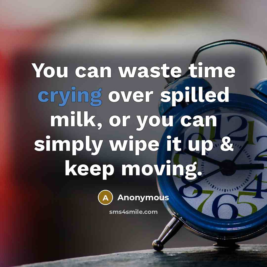 “You can waste time crying over spilled milk, or you can simply wipe it up & keep moving.” quote by Anonymous