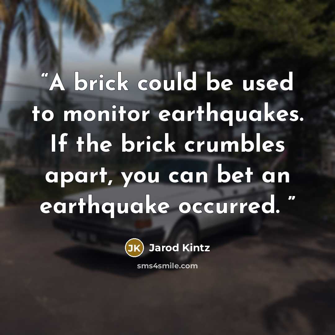 “A brick could be used to monitor earthquakes. If the brick crumbles apart, you can bet an earthquake occurred.” quote by Jarod Kintz