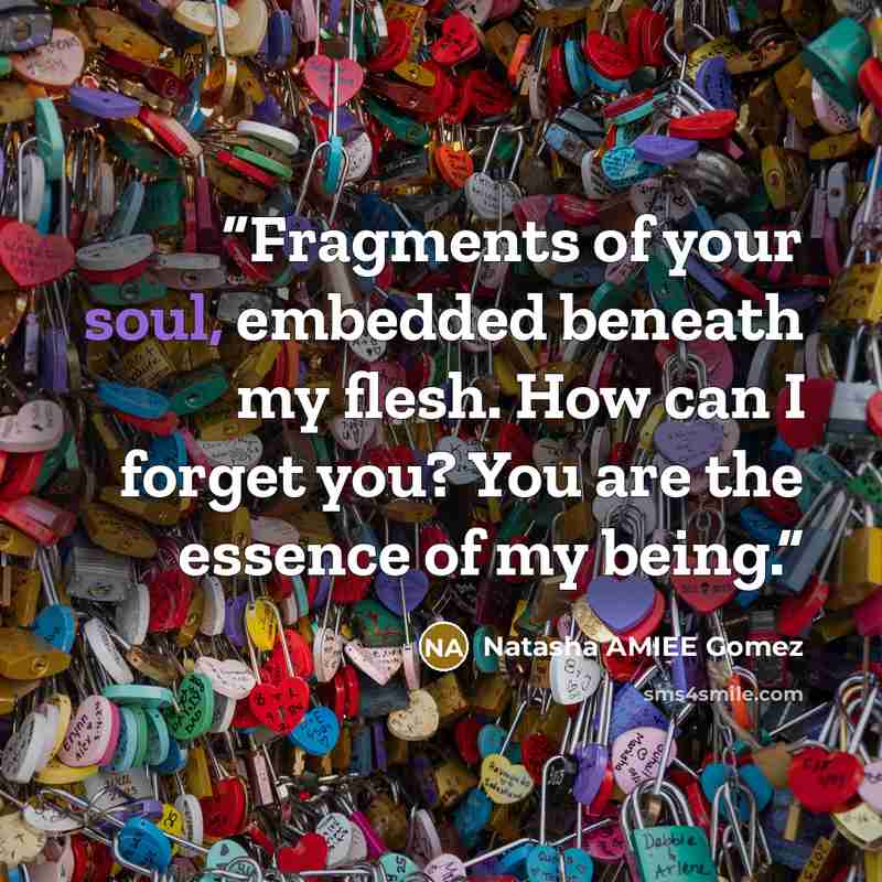 “Fragments of your soul, embedded beneath my flesh. How can I forget you? You are the essence of my being.” quote by Natasha AMIEE Gomez