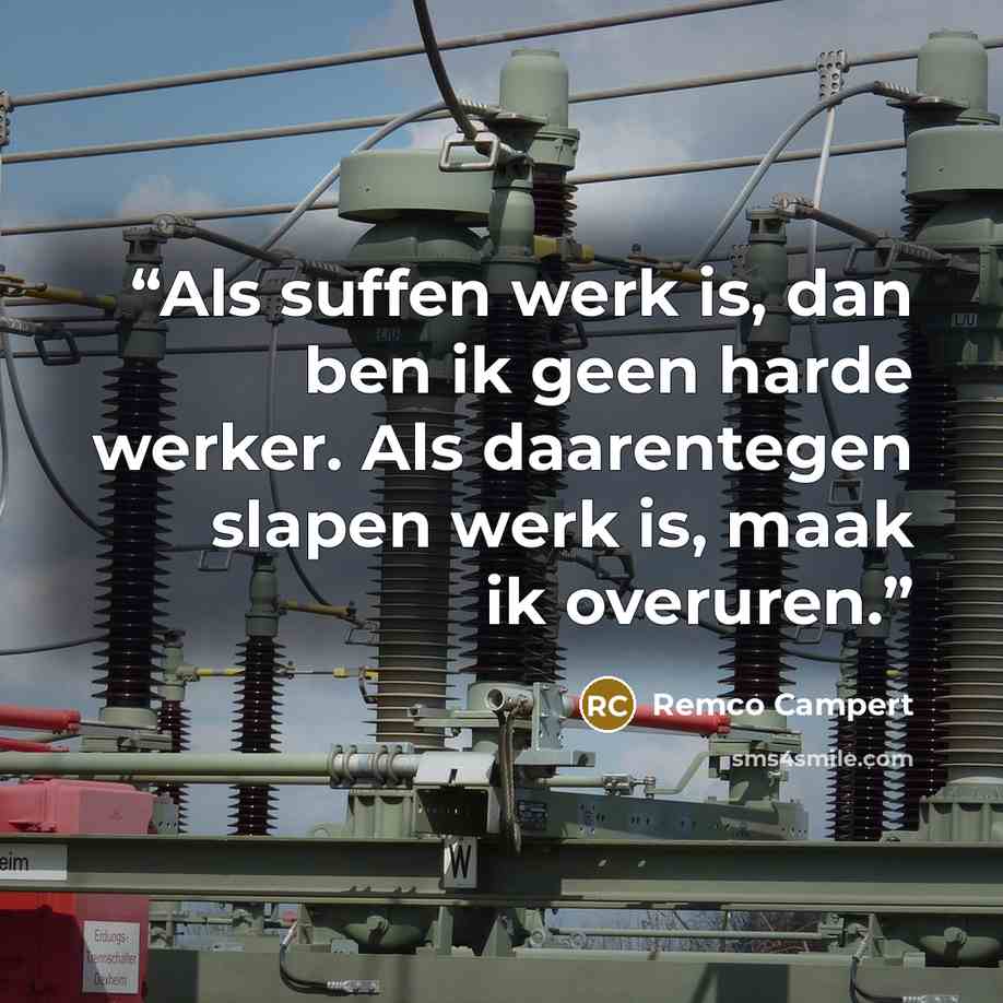 “Als suffen werk is, dan ben ik geen harde werker. Als daarentegen slapen werk is, maak ik overuren.” quote by Remco Campert