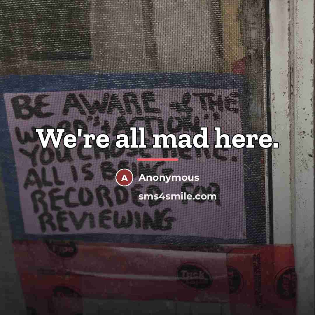 “We're all mad here.…” quote by Anonymous