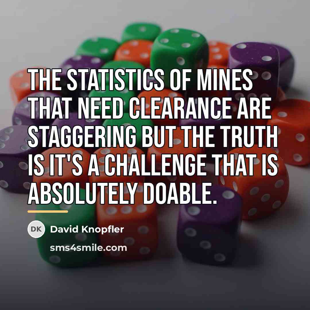 “The statistics of mines that need clearance are staggering but…” quote by David Knopfler