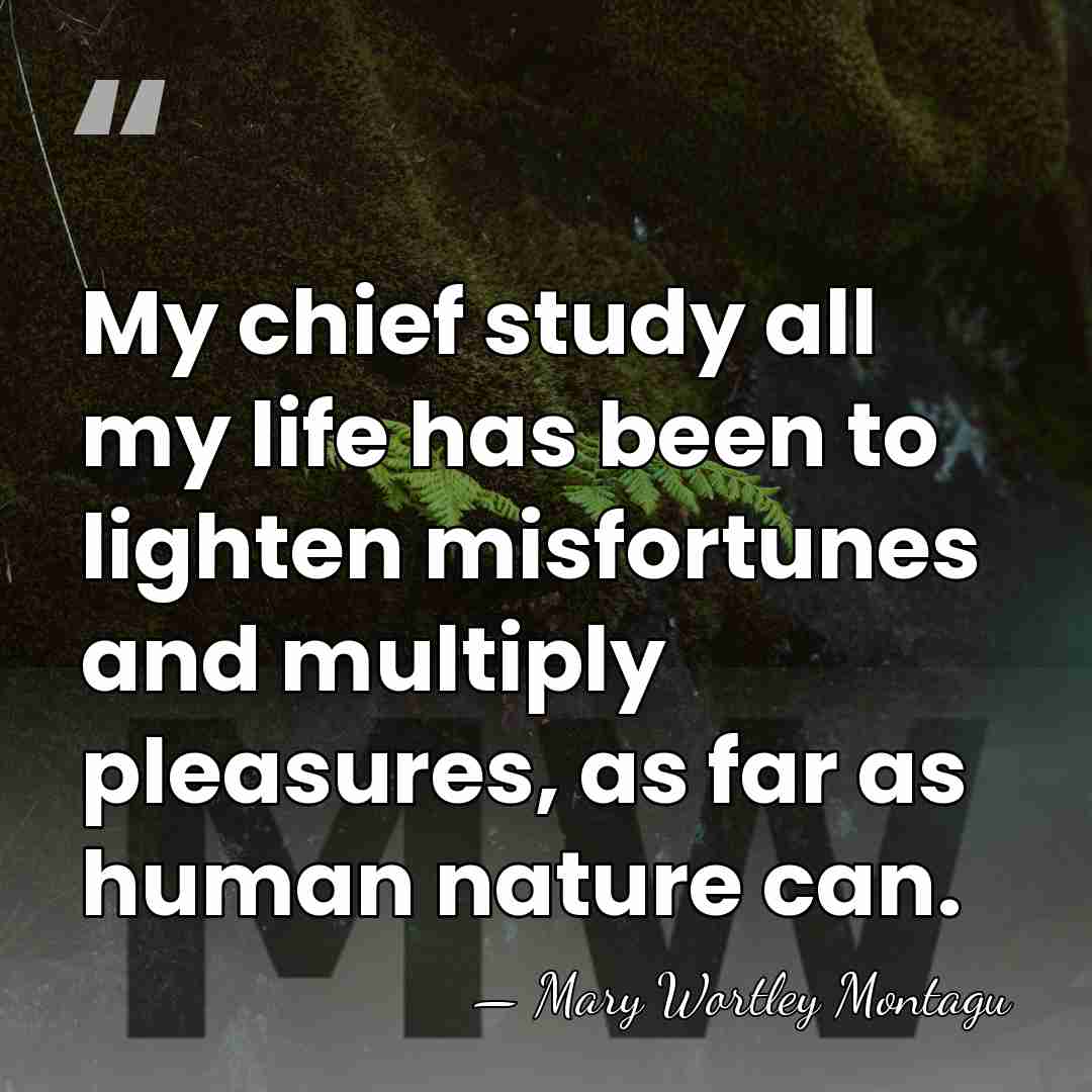 My chief study all my life has been to lighten misfortunes and&hellip; - Mary Wortley Montagu
