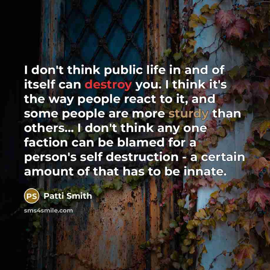 “I don't think public life in and of itself can…” quote by Patti Smith