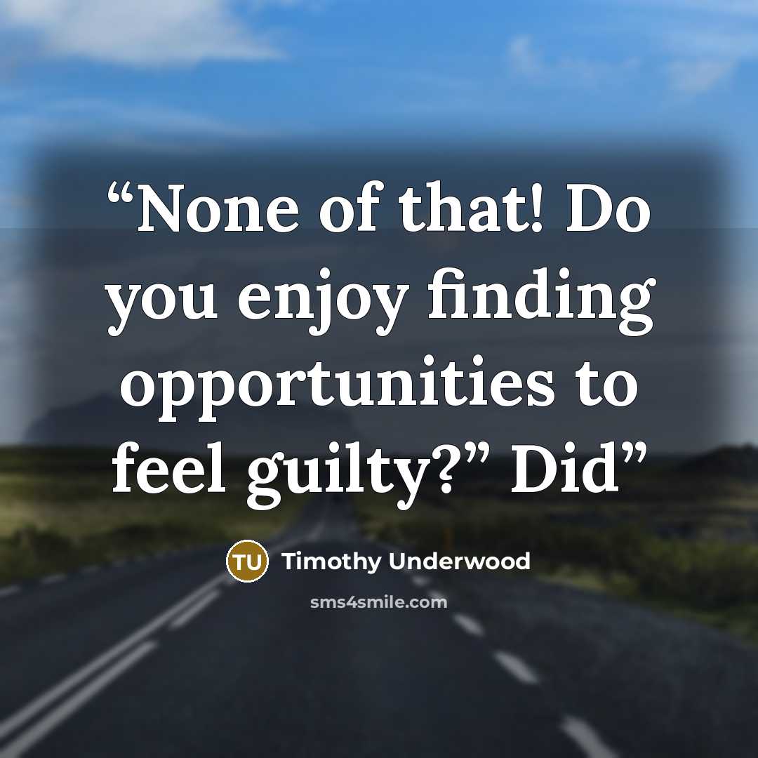 “None of that! Do you enjoy finding opportunities to feel guilty?” Did” quote by Timothy Underwood