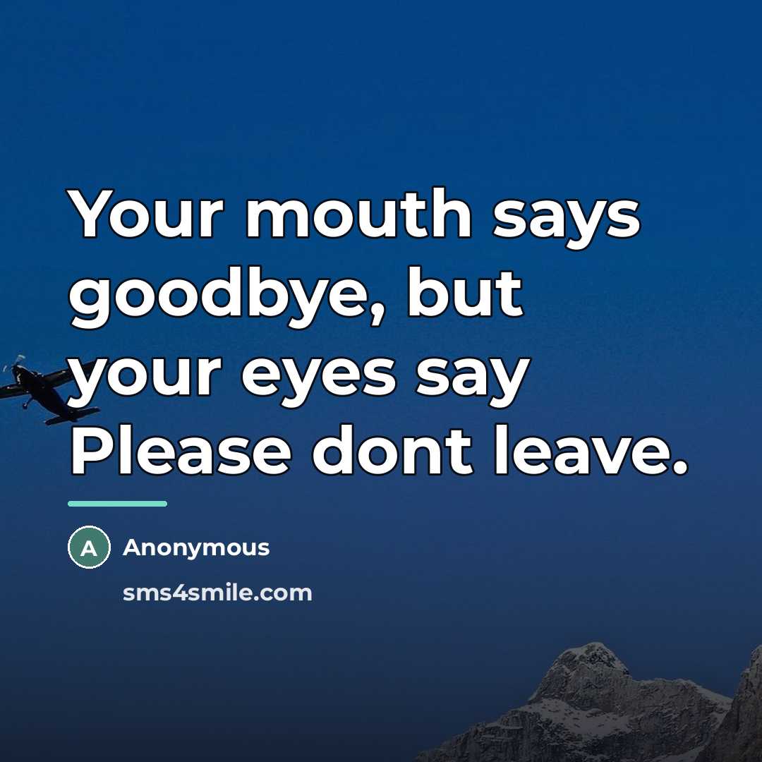 “Your mouth says goodbye, but your eyes say Please dont…” quote by Menette Arias